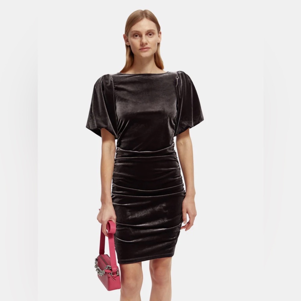 Scotch and Soda velvet puffed sleeve dress